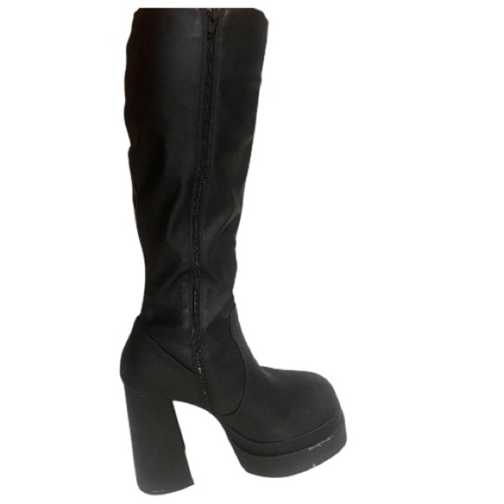 Black Knee-High Chunky Platform Boots - US 10 - Picture 2 of 10